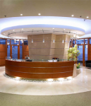 QUẦY TIẾP TÂN, RECEPTION, ban-tiep-tan, vach-logo, ngan-khung-nhom-boc-ni, MDF