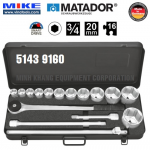Bộ tuýp hệ mét 14 món, đầu tuýp 6 points - 20mm đầu vuông 3/4 inch